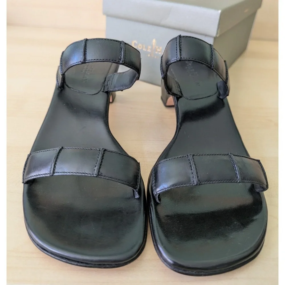 Vintage Cole Haan 90s Minimalisim Vtg‎ Black Leather Sandal Square w/ box